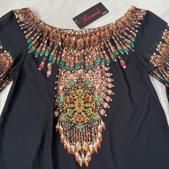 Women’s Ranee’s Miami Beaded Flare Sleeve Sheer Off The Shoulder Top Medium - Picture 3 of 16